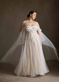 Azazie Wynery Robes de mariée Robe Princesse en Dentelle Épaules dénudées Diamant Nude image14