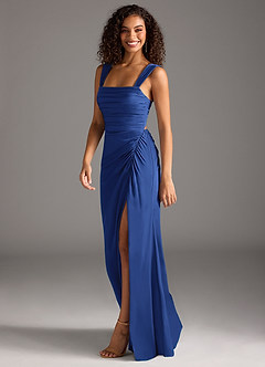 Azazie Jesaphine Robes de demoiselle d'honneur Robe Fourreau en Satin extensible Arc Bleu Roi image6