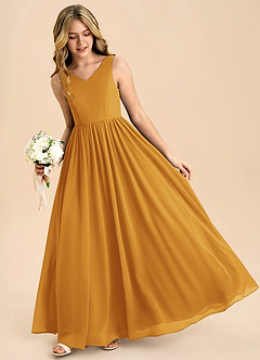 Azazie Hathaway Junior Butterscotch A-Line Bow Chiffon Dress image4