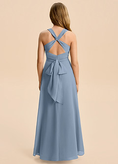 Azazie Kirsten Junior Dusty Blue A-Line Pleated Chiffon Dress image3