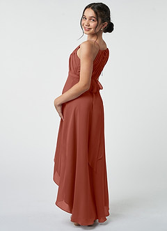 Azazie Oaklynn Junior Robe Trapèze en Mousseline de soie Plissée Auburn image5