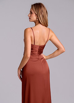 Azazie Sabrine Final Sale Terracotta A-Line Sweetheart Neckline Stretch Satin Dress image7