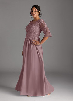 Azazie Mirielle Abiti per la Madre della Sposa Abito A-Line in Chiffon in Pizzo con Scollo a U Rosa Polverosa image10