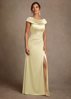Azazie Irvine Mère de la mariée Robes Robe Trapèze en Satin extensible Plissée Sorbet Citron image4