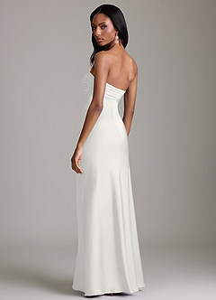 Azazie Saylor Vestidos de damas de honor Vestido de Blanco de Satén Elástico de Corte Sirena con Sin tirantes image5