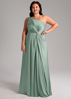 Azazie Brooke Bridesmaid Dresses Agave A-Line One Shoulder Stretch Satin Dress image13