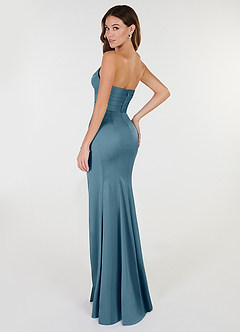 Azazie Yola Bridesmaid Dresses Bermuda Sheath V-Neck Pleated Stretch Satin Convertible Dress image4