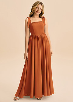 Azazie Delia Junior Abito A-Line in Chiffon Fiocco Cannella image1