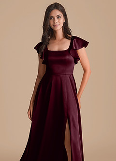 Azazie Bondi Bridesmaid Dresses Cabernet A-Line Bow Metallic Satin Dress image6