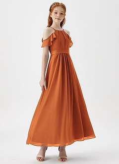 Azazie Chaya Junior Cinnamon A-Line Off the Shoulder Chiffon Dress image6