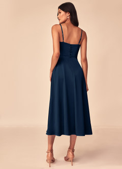 Azazie Dottie Bridesmaid Dresses Dark Navy A-Line Stretch Satin Dress image2