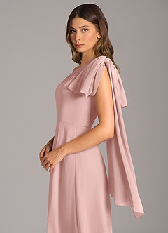 Azazie Tella Robes de demoiselle d'honneur Robe Trapèze en Mousseline de soie Asymétrique Rose Poudré image8