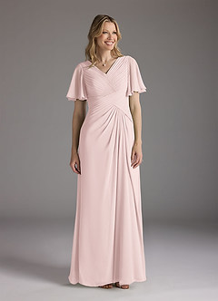 Azazie Morning Glory Final Sale Blushing Pink A-Line V-Neck Ruched Chiffon Dress image1