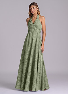 Azazie Tessie Bridesmaid Dresses Pistachio A-Line Pleated Floral Burnout Dress image3