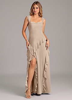 Azazie Sloane Bridesmaid Dresses Taupe A-Line Sweetheart Neckline Chiffon Dress image1