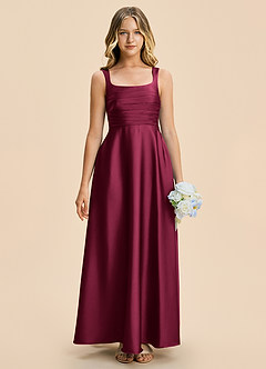Azazie Azaria Junior A-Linie Plissee Stretch-Satin Kleid Burgund image3