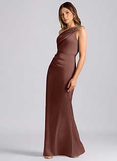 Azazie Akilah 신부 들러리 드레스 인어 한쪽 어깨 스트레치 새틴 바닥 길이 드레스 image5