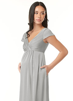 Azazie Allessia Maternity Bridesmaid Dresses A-Line Pleated Stretch Satin Floor-Length Dress image6