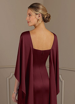 Azazie Eli Mother of the Bride Dresses Cabernet Sheath Boatneck Stretch Satin Dress image6