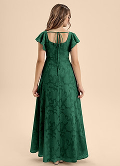 Azazie Bondi Junior Vestido de Verde Oscuro de Devorado Floral de Corte en A con Lazo image2