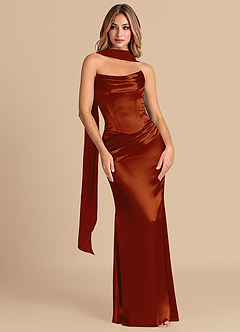 Azazie Sorrel Brudepigekjoler Havfrue Korset Metallisk satin Gulv-længde Kjole image3