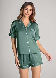 front Matchende farve Satin Kontrast Piping Pyjamas Sæt