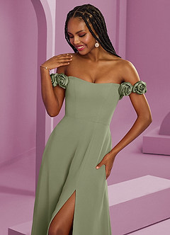 Barbie ♥ Azazie Robes de demoiselle d'honneur Robe Trapèze Convertible en Mousseline de soie Épaule décolletée Pistache image4