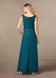 Azazie Yarrow Final Sale Ink Blue A-Line Pleated Chiffon Dress image2