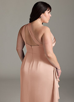 Azazie Maive Bridesmaid Dresses Rose Gold Sheath Ruched Stretch Satin Dress image12