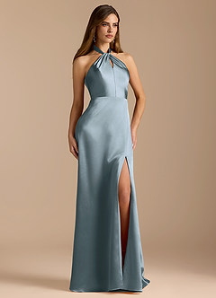 Azazie Tracie Bridesmaid Dresses Dusty Blue A-Line Pleated Metallic Satin Dress image5