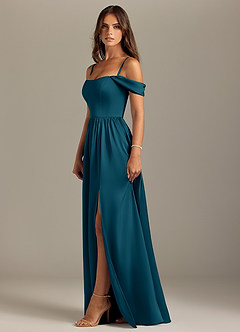 Azazie Calianna Bridesmaid Dresses Ink Blue A-Line Off the Shoulder Stretch Satin Convertible Dress image6