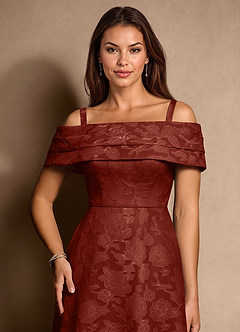 Azazie New Britain Klänningar till brudens mor Klä A-Line i Blommig Utbrändhet Plisserad Terrakotta image6