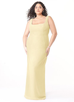 Azazie Flori Bridesmaid Dresses Lemon Sorbet Sheath Square Neckline Chiffon Dress image9