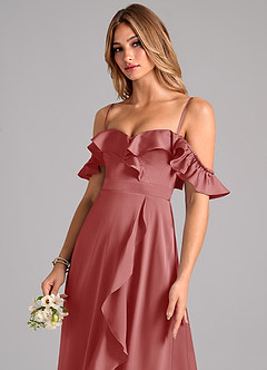 Azazie Lyra Bridesmaid Dresses Antique Rose A-Line Off the Shoulder Stretch Satin Convertible Dress image7