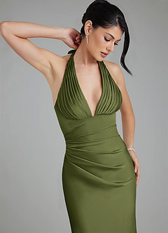 Azazie Torrance Bridesmaid Dresses Olive Mermaid Corset Stretch Satin Dress image3
