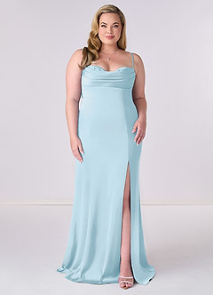 Barbie ♥ Azazie Bridesmaid Dresses Sky Blue Mermaid Corset Stretch Satin Dress image6