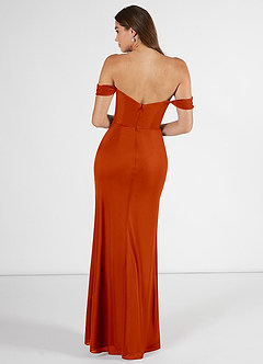Azazie Kit Jurken voor bruidsmeisjes Jurk van Mesh met Zeemeermin Off the Shoulder Paprika image2