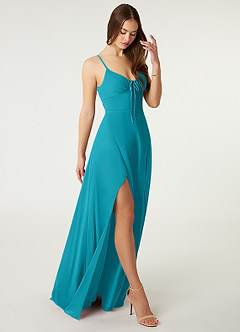 Azazie Minie Final Sale Jade A-Line Bow Chiffon Dress image1