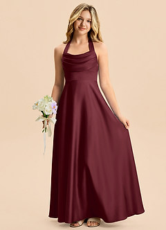 Azazie Kady Junior Cabernet A-Line Sweetheart Neckline Stretch Satin Dress image4