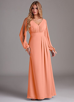 Azazie Matilda Brautjungfernkleider A-Linie Langarm Chiffon Kleid Sonnenuntergang image4