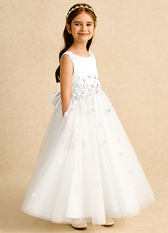 Azazie Eleni Flower Girl Dresses Ivory Ball-Gown Bow Tulle Dress image3