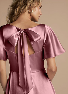 Azazie Kimber Bridesmaid Dresses Vintage Mauve A-Line Ruched Metallic Satin Dress image2