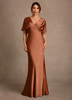 Azazie Dosia Mère de la mariée Robes Robe Fourreau en Satin extensible Plissée Cuivre image1