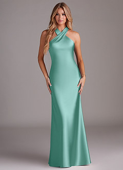 Azazie Doretta Brautjungfernkleider Meerjungfrau-Linie Plissee Stretch-Satin Kleid Aqua image1