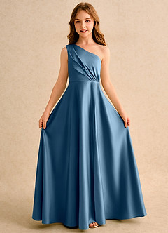 Azazie Puddles Junior Formal Sukienki dla dziewczynek sypiących kwiaty Linia A Jedno ramię Matowy satynowy Długość podłogi Sukienka image5