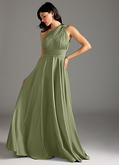 Azazie Charlize Bridesmaid Dresses Garden Sage A-Line One Shoulder Stretch Satin Dress image5