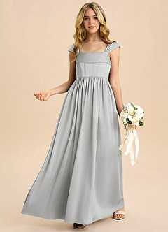 Azazie Hattie Junior A-Linie Plissee Stretch-Satin Kleid Silber image4