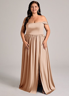 Azazie Calianna Bridesmaid Dresses English Rose A-Line Off the Shoulder Stretch Satin Convertible Dress image11