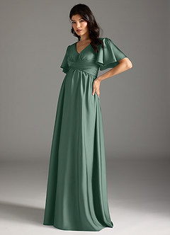 Azazie Verna Robes de demoiselle d'honneur de maternité Robe Trapèze Rayé Longueur ras du sol Satin extensible image4