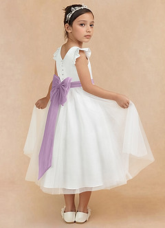 Azazie Hemi Flower Girl Dresses Ivory Wisteria A-Line Bow Tulle Dress image1